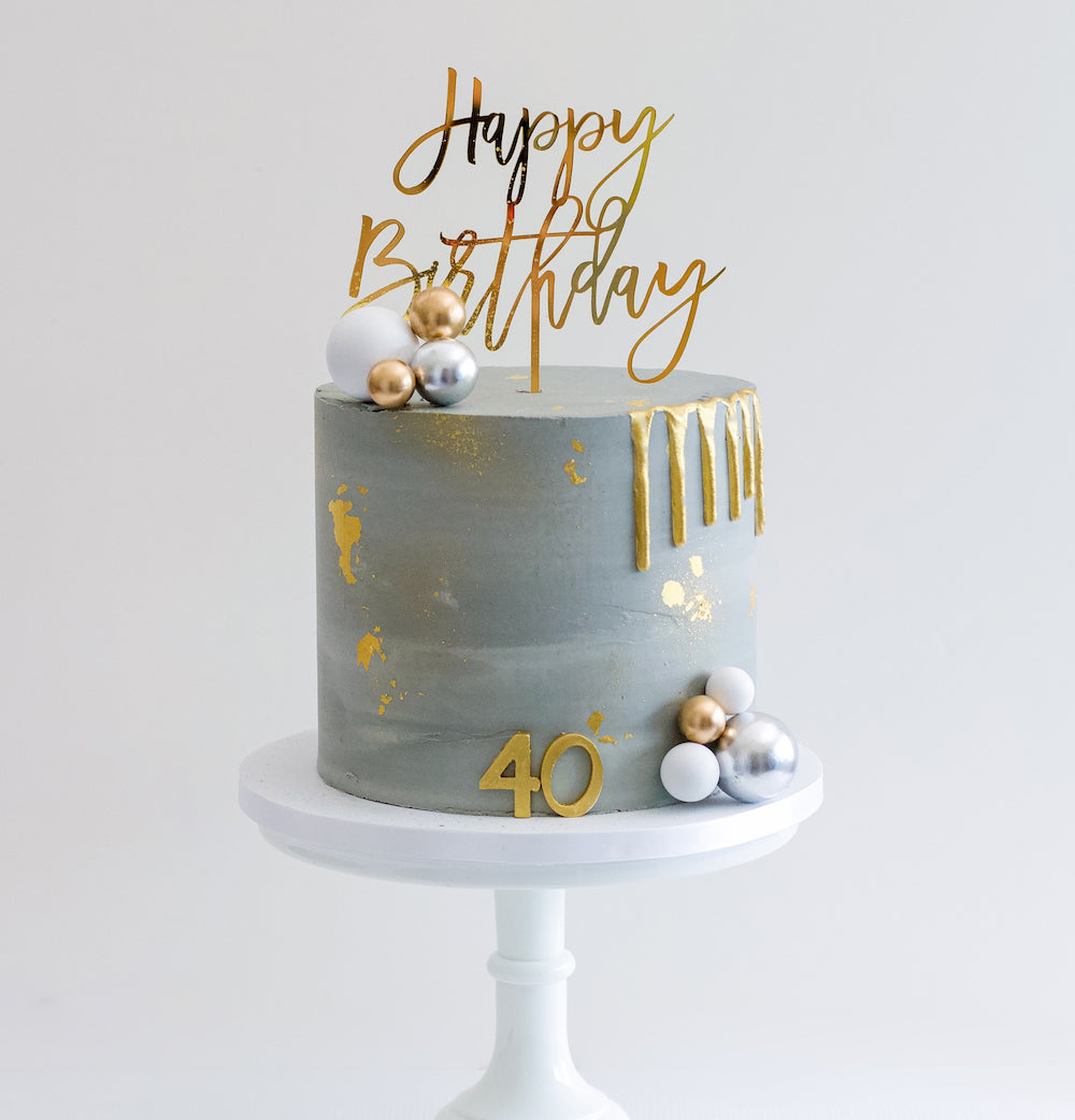 Grey and Gold Birthday Cake