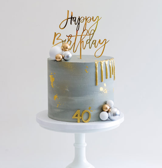 Grey and Gold Birthday Cake